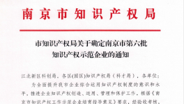 喜報(bào)！南京永能新材料有限公司獲選南京市知識(shí)產(chǎn)權(quán)示范企業(yè)！